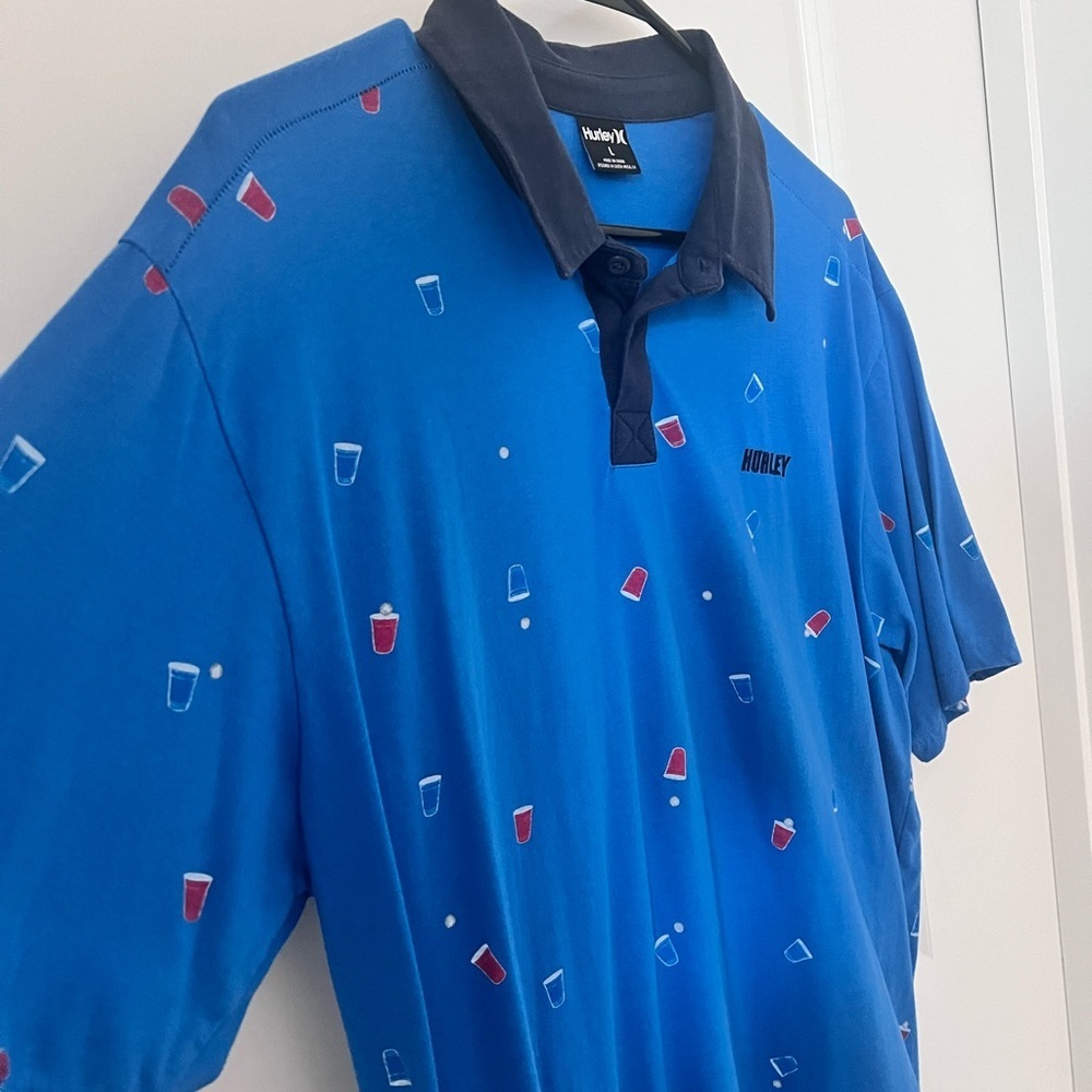 Hurley Blue Polo Shirt with Red and White Accents - Picture 3 of 8